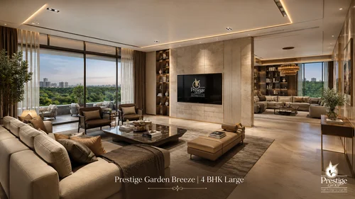 Prestige Garden Breeze 4 BHK Large living and family lounge interior render